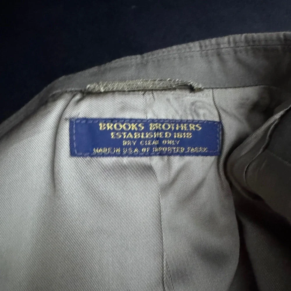 Brooks Brothers Suit Mens 40R W34 Olive Green Solid Cotton Vintage USA